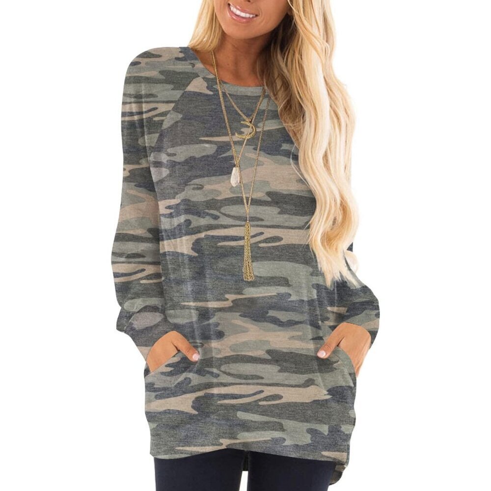 Women's Long Sleeve Casual Tunic for Leggings Soft Breathable Pockets